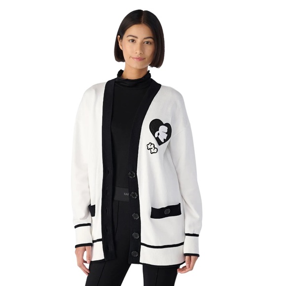 Karl Lagerfeld Paris Women’s LOGO PATCH CARDIGAN - Picture 2 of 7